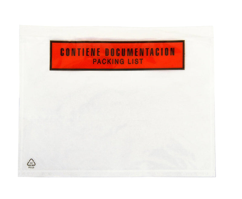 Bolsa adhesiva portadocumentos "Contiene documentación" DL | 225 x 120 mm |Paquete de 1000