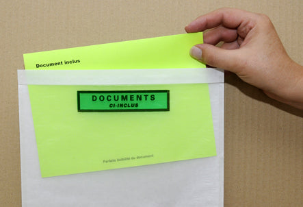 Bolsa adhesiva portadocumentos de papel traslúcido "Contiene documentación" C6 | 163 x 120 mm | Paquete de 1000