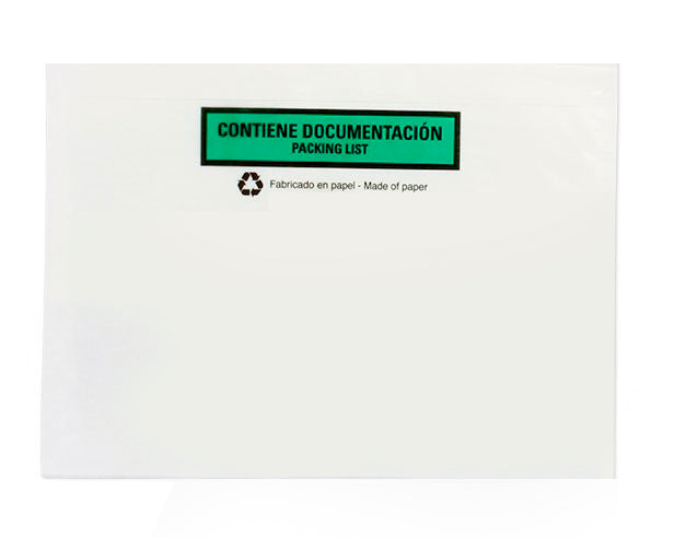 Bolsa adhesiva portadocumentos de papel "Contiene documentación" para A5 | 228 x 165 mm | Paquete de 1000